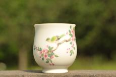 紫砂壶图片:新彩玉光白釉花鸟1 景德镇主人杯 - 美壶网