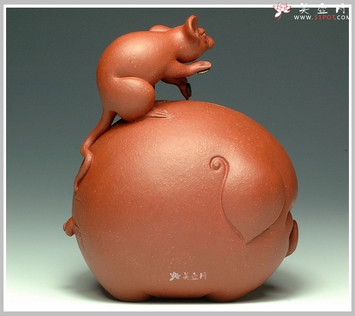 紫砂壶图片：鼠钱系列-鼠钱猪福 - 美壶网