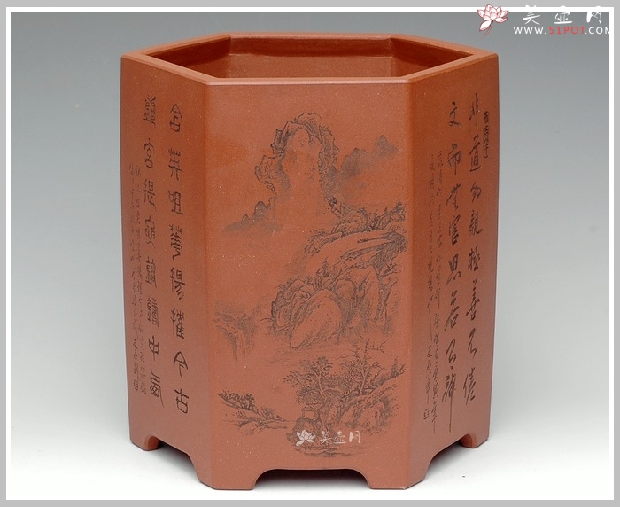 紫砂壶图片：六方笔筒1 - 宜兴紫砂壶网