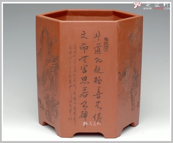 紫砂壶图片：六方笔筒1 - 宜兴紫砂壶网