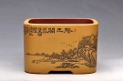 紫砂壶图片:清雅 古色山水 通景 精品四方水洗 - 宜兴紫砂壶网