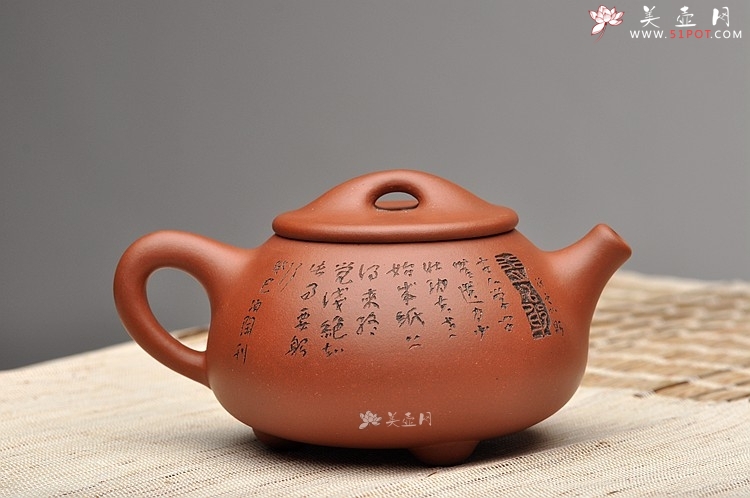 紫砂壶图片：啄砂装饰 古色古香 优质红皮龙 舍瓢 敦厚拙朴 - 宜兴紫砂壶网