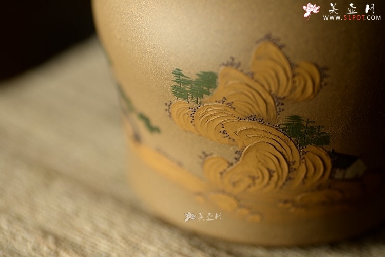 紫砂壶图片：美壶定制 泥绘通景山水茶叶罐  古朴典雅  - 美壶网