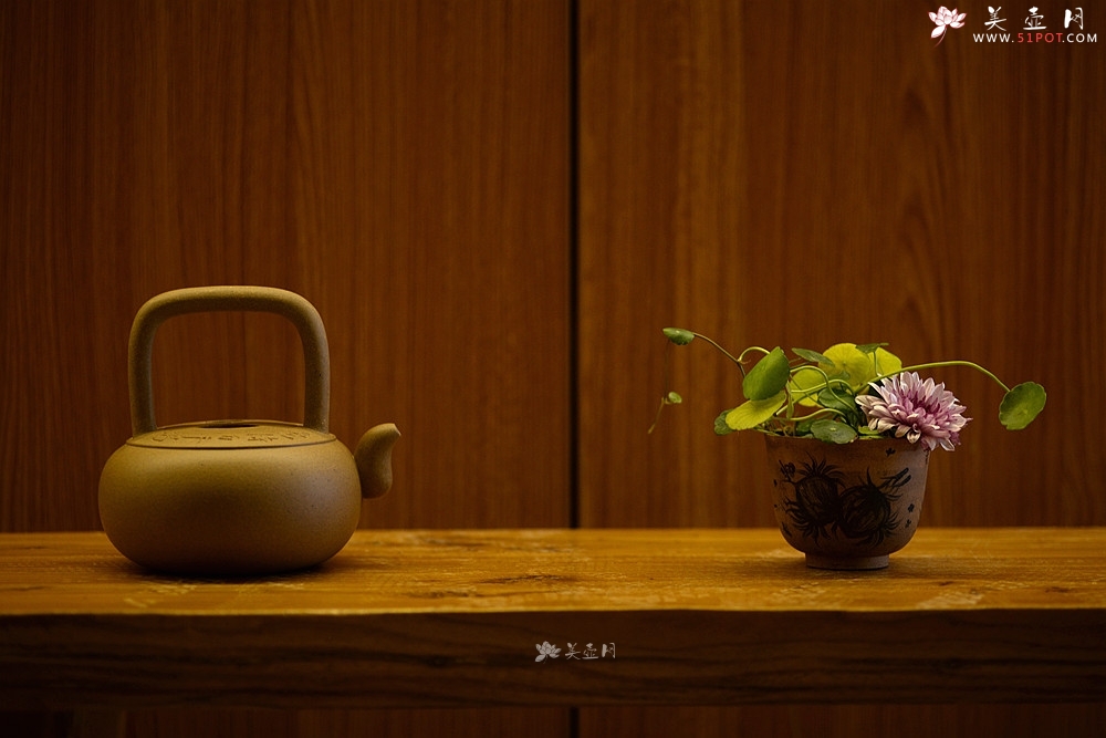 紫砂壶图片：摹古清味~ 鸿渝山房 煮水品茗~ 全手光明提梁 - 美壶网