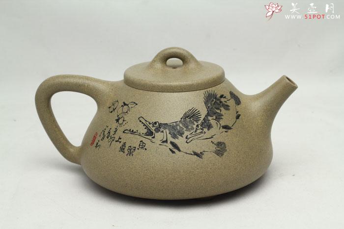 紫砂壶图片：桃花流水石瓢壶 - 宜兴紫砂壶网