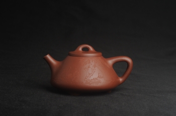 紫砂壶图片:特好底曹青 全手工品茗悟道小子冶石瓢 装饰特文气 期待与亲结缘 - 宜兴紫砂壶网