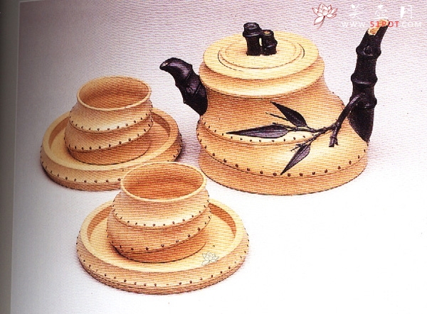 紫砂壶图片：双色五头竹根茶具 - 美壶网