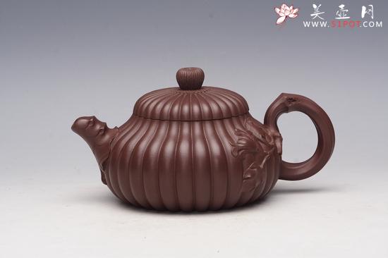 紫砂壶图片：菊花飘香壶 紫泥 350CC - 宜兴紫砂壶网