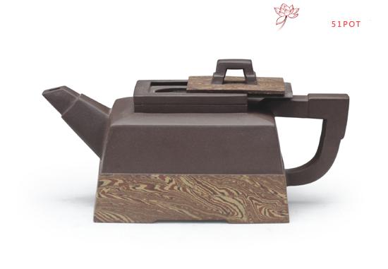 紫砂壶图片：四方绞泥 - 宜兴紫砂壶网