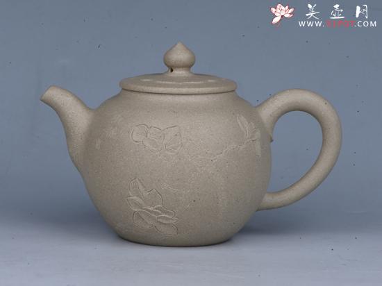 紫砂壶图片：事事如意 容量：200cc  泥料：本山绿泥 - 宜兴紫砂壶网