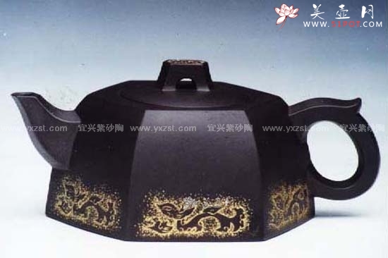 紫砂壶图片：龙喜六方壶 - 美壶网