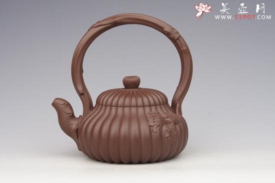 紫砂壶图片：菊花提梁 清水泥 - 宜兴紫砂壶网