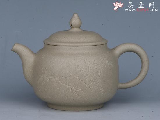 紫砂壶图片：高灯 容量：200cc  泥料：本山绿泥 - 宜兴紫砂壶网