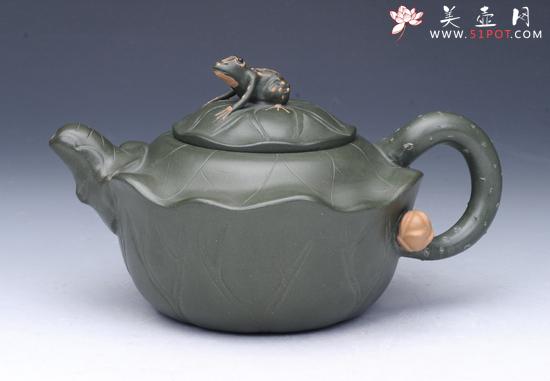 紫砂壶图片：荷叶壶 绿泥 - 宜兴紫砂壶网