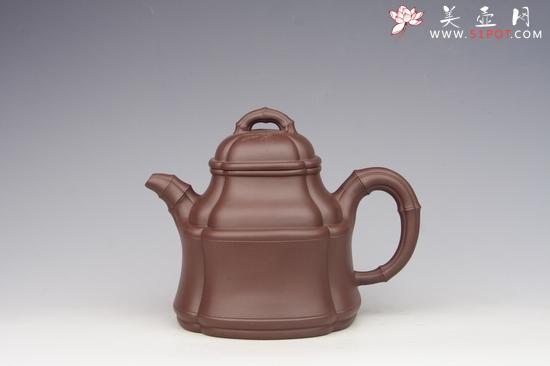紫砂壶图片：四方竹鼎 紫泥 - 宜兴紫砂壶网