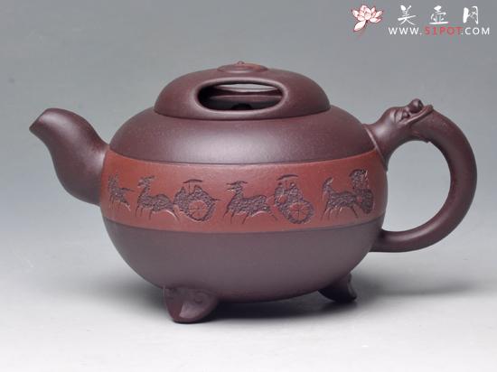 紫砂壶图片：三足如意（紫泥）1... - 宜兴紫砂壶网