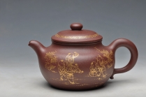何卫枫紫砂壶 描金装饰 饱满大气  全手大莲子 大品适合茶会 原矿紫泥 - 美壶网