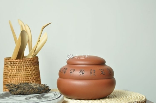 钱伟刚紫砂壶 实用有趣  葫芦茶叶罐 原矿清水泥 - 美壶网