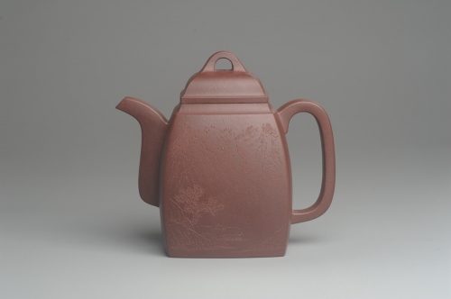 吴亚良紫砂壶 全手工精致汉方壶 装饰山水 特文气 原矿紫泥 - 美壶网