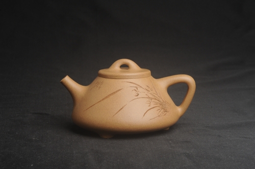 王静然紫砂壶 美壶特惠 特精致老黄段子冶石瓢 装饰兰草图 特文气 老段泥 - 美壶网