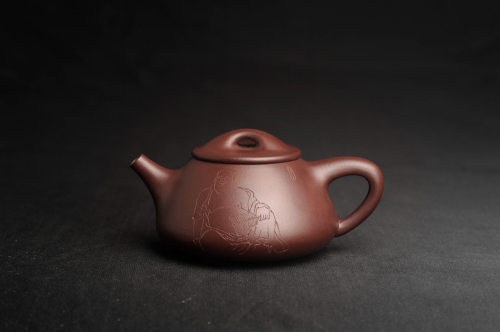周小培紫砂壶 油润底曹青 全手工景舟小石瓢 装饰人物 特文气 原矿底槽清 - 美壶网