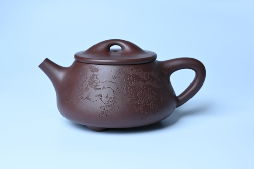 周斌紫砂壶 实力派周斌 优质底槽青全手工精工满瓢壶  范小君徒杨志超装饰七骏图 原矿底槽清 - 美壶网