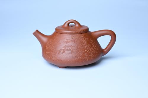 周斌紫砂壶 实力派国工周斌（周镔）特好红降坡泥全手工子冶石瓢 张听钢装饰山水 原矿降坡泥 - 美壶网