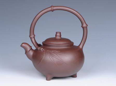 周庚大紫砂壶 智竹提梁  - 美壶网