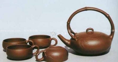 周桂珍紫砂壶 韵竹提梁茶具  - 美壶网