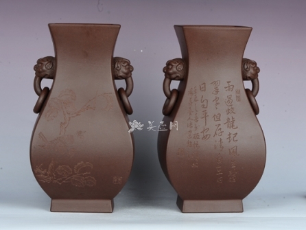 邵文紫砂壶 象环瓶（全手工）  - 美壶网