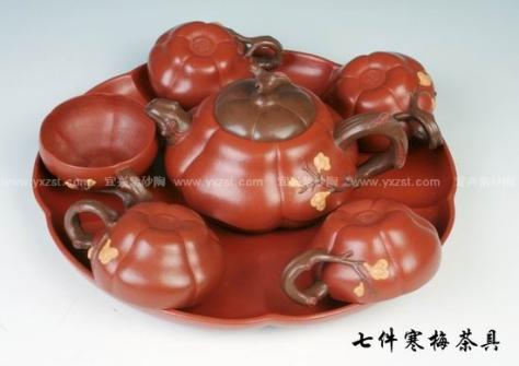 紫砂壶 七件寒梅差具  - 美壶网