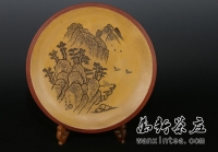 邵新和紫砂壶 高级大师邵新和制=[紫砂雕刻 山水艺术盘(孤品)(保真)  - 美壶网