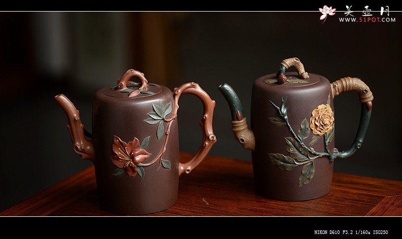 紫砂壶图片：那些花儿之月季和映山红~ - 美壶网