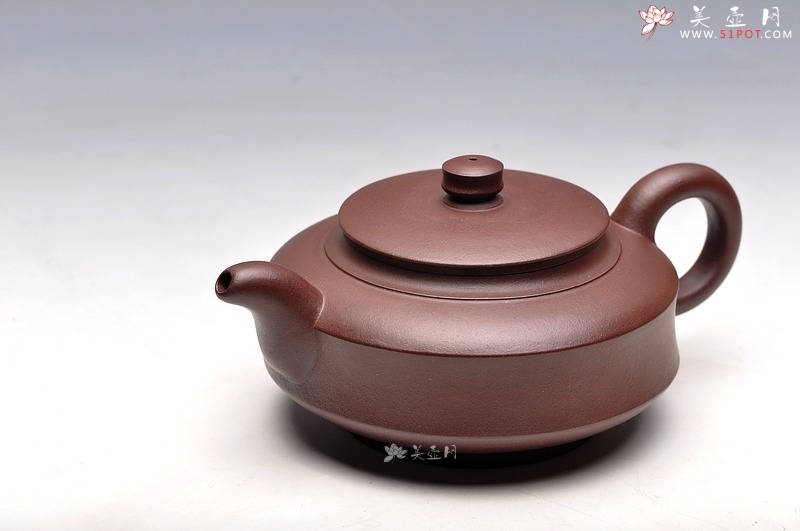 紫砂壶图片：舒服耐品 线条优美 实用佳品 老紫泥 汉鼓壶 - 美壶网