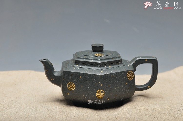 紫砂壶图片：墨绿泥 满金福 器形优雅 泥色别致 全手中雪华 - 美壶网