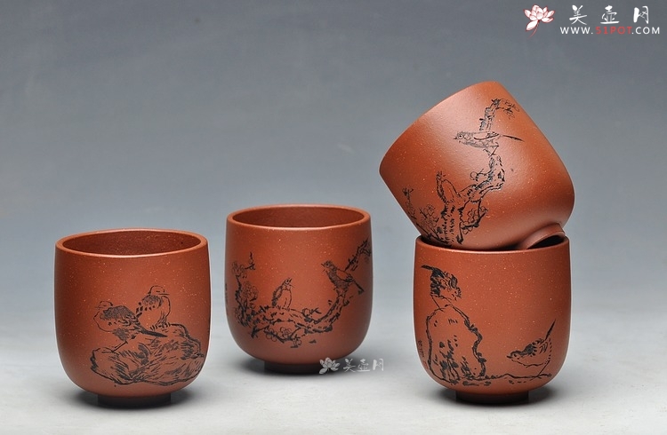 紫砂壶图片：八大风格之 高温小红泥圆亭杯 降坡泥斗笠杯 - 美壶网