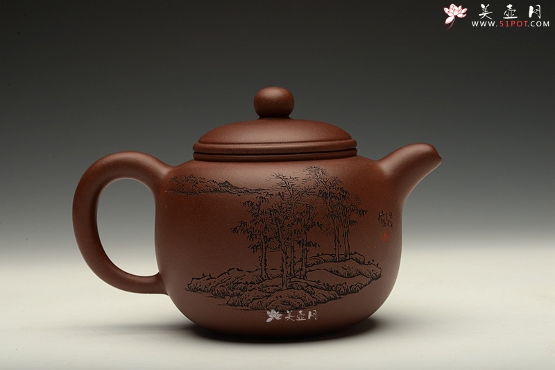 紫砂壶图片：适茶器形 全手匏尊 敦厚饱满 刻绘精致 - 美壶网