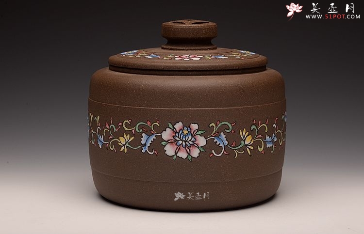 紫砂壶图片：美壶定做 粉彩茶叶罐 浑厚大气 古朴之风 - 美壶网