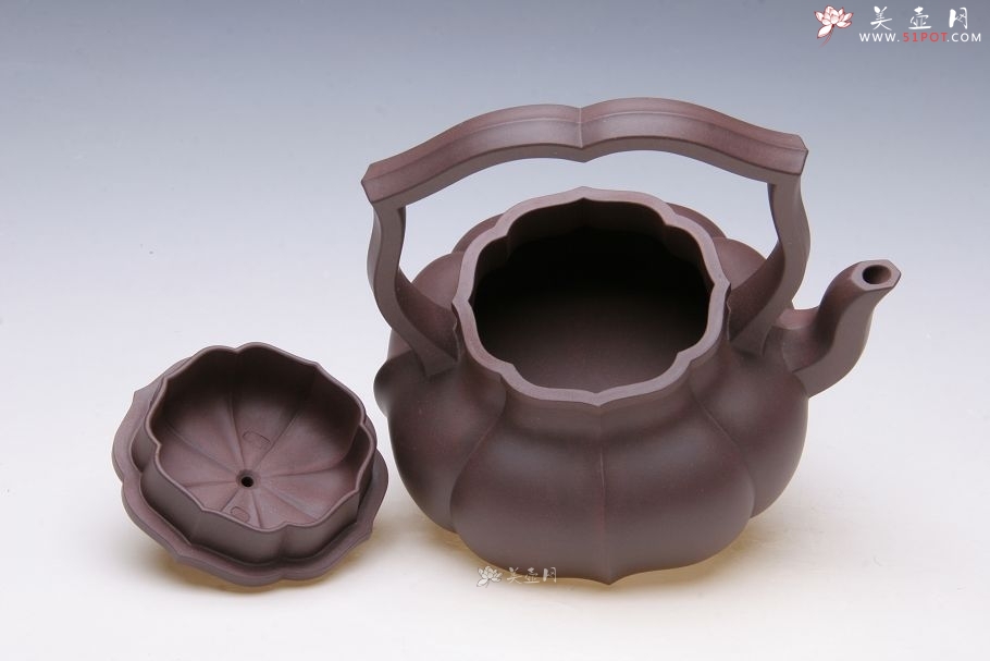 紫砂壶图片：提梁菱花壶 - 美壶网