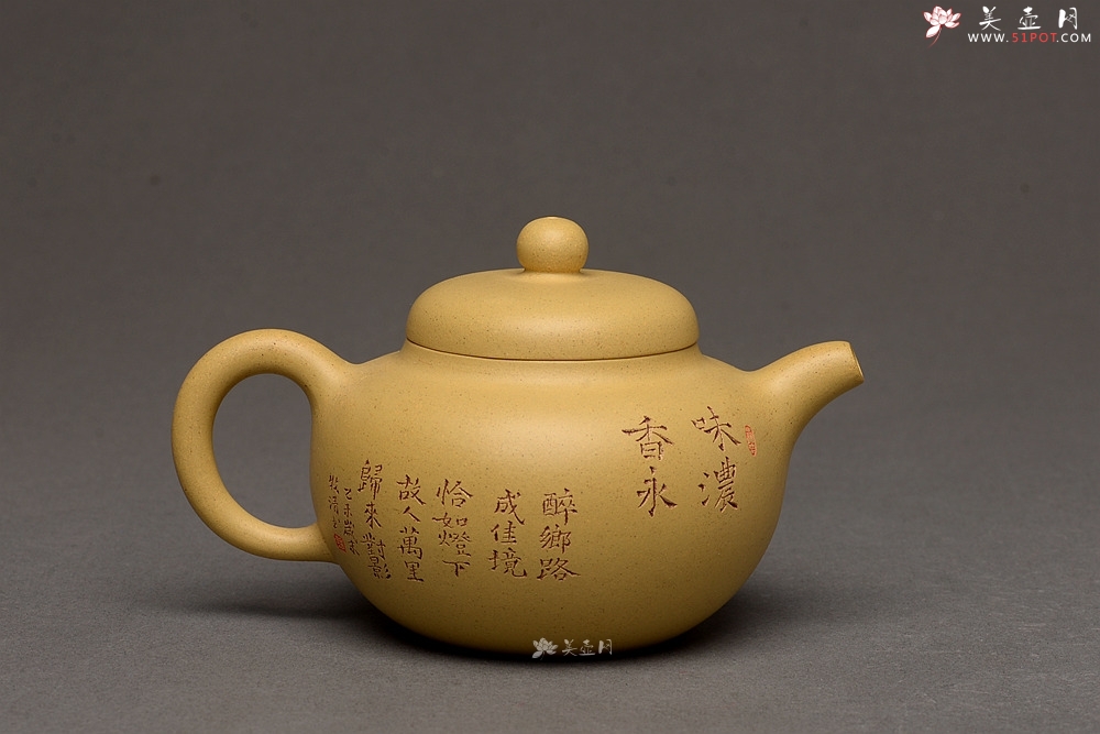 紫砂壶图片：此壶小巧文气 圆润饱满 实用有趣 本山绿圆珠  - 美壶网