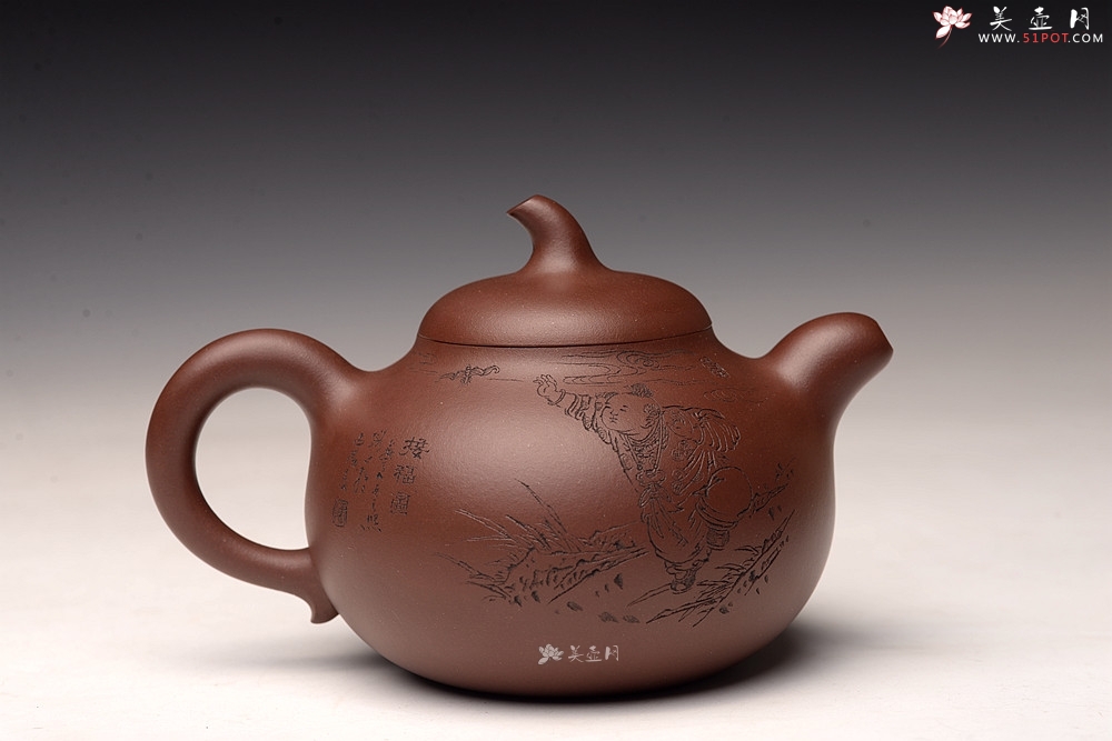 紫砂壶图片：张云熙之作 富有逸趣 传统器形 饱满可人 童子接福 茄瓜 - 美壶网