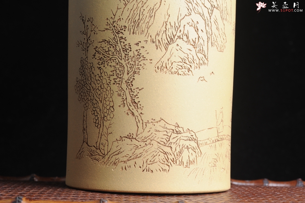 紫砂壶图片：美筒特惠 山水高帽笔筒一式 老师不打草稿直接空刻 一气呵成  - 美壶网