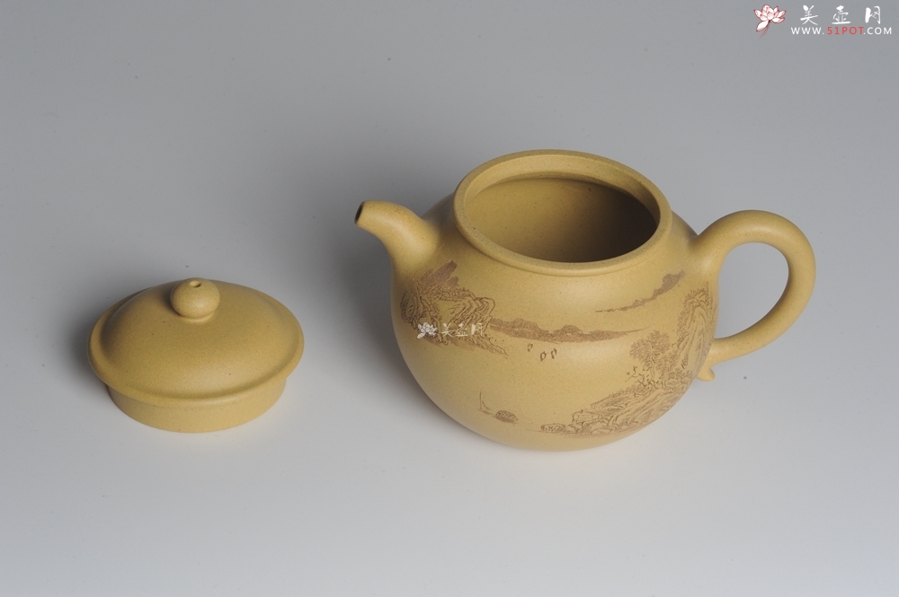 紫砂壶图片：美壶特惠 灰常好的本山段精工山水莲子壶 端庄秀雅 白云回望合 青霭入看无 - 美壶网