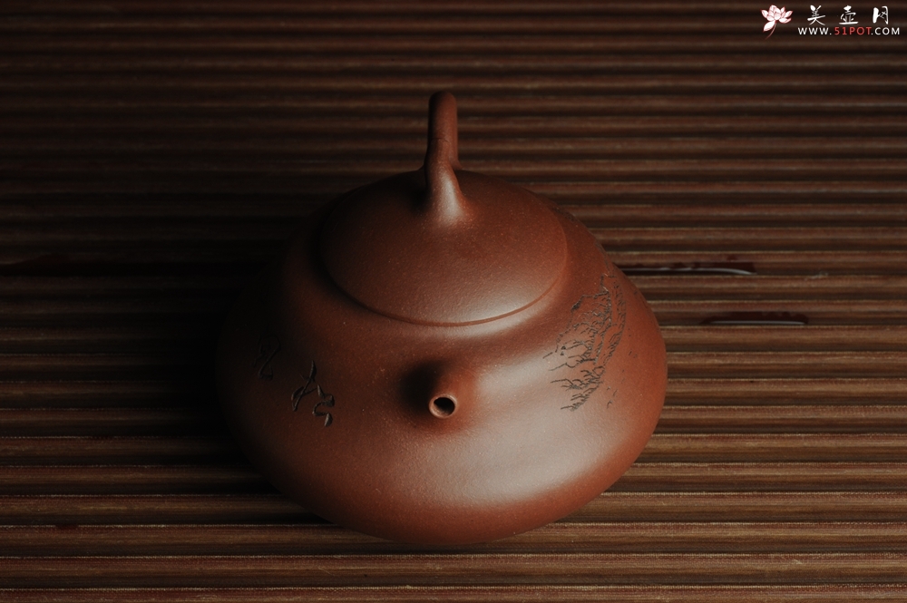 紫砂壶图片：美壶特惠 文气葫芦（福禄）壶 装饰山水 松风竹炉 - 美壶网