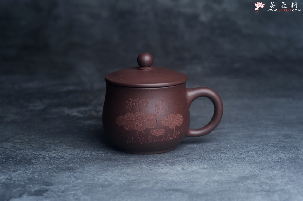 紫砂壶图片：美杯特惠 办公旅行便携式茶具荷叶盖杯 泥料好 - 美壶网