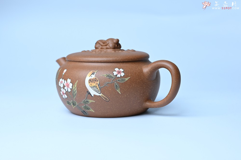 紫砂壶图片：美壶特惠 降坡泥花鸟听兔壶 茶人醉爱 - 美壶网