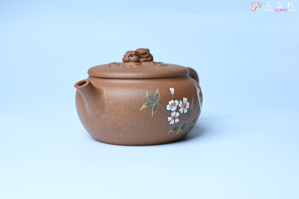 紫砂壶图片：美壶特惠 降坡泥花鸟听兔壶 茶人醉爱 - 美壶网