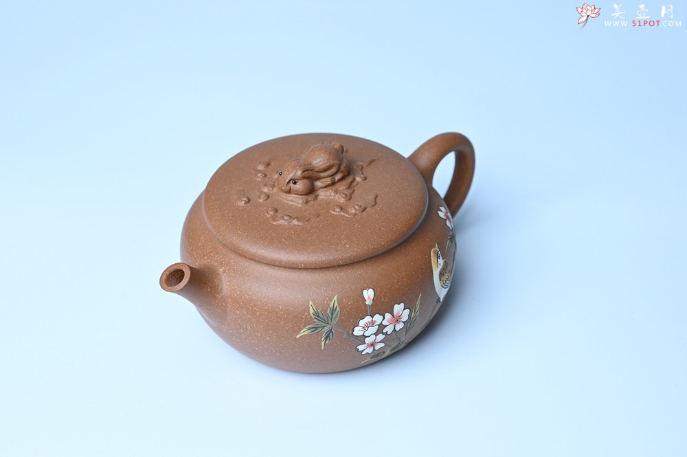 紫砂壶图片：美壶特惠 降坡泥花鸟听兔壶 茶人醉爱 - 美壶网