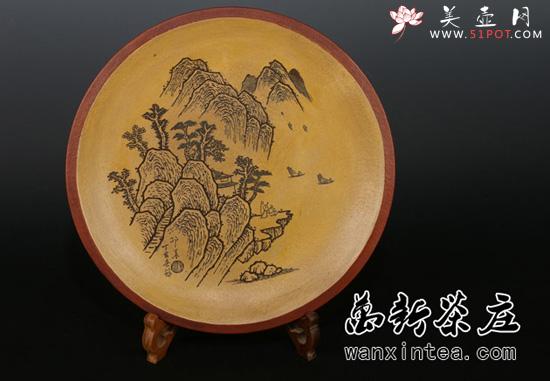 紫砂壶图片:高大师邵新和制=[紫砂雕刻 山水艺术盘(孤品)(保真) - 美壶网