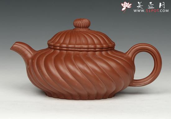 紫砂壶图片：月亮弯朱泥筋囊 - 美壶网